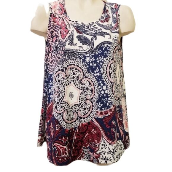 Sapphire Tops - Sapphire Red, White & Blue Tunic Top Size M